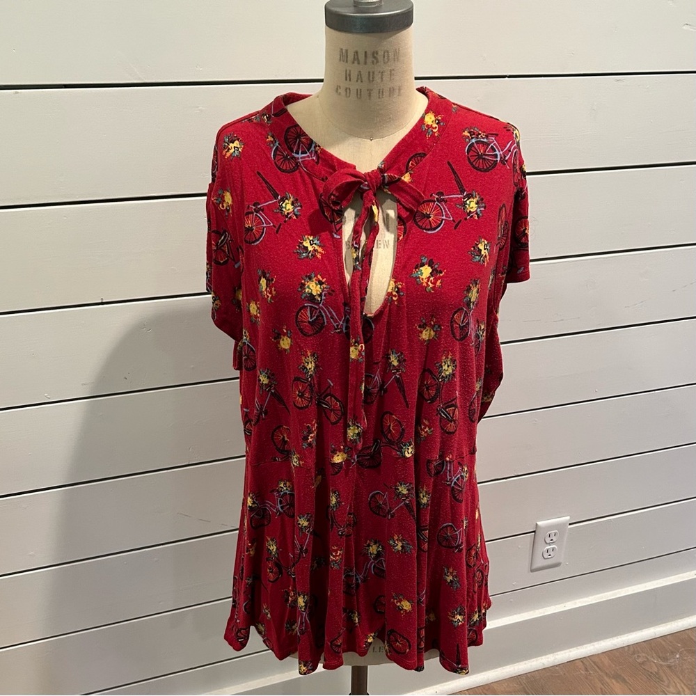 Modcloth Red Short Sleeve Tie Front Blouse - 3X